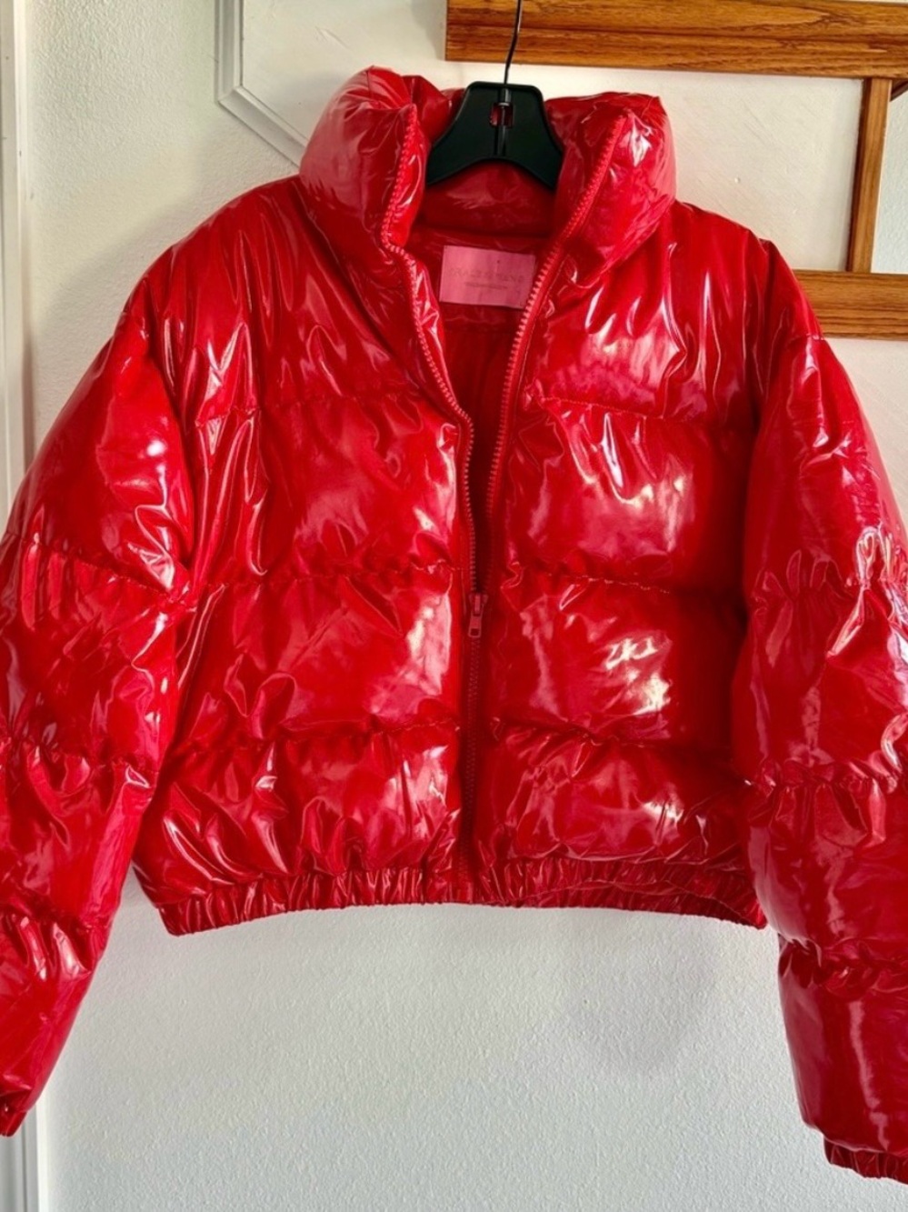 Women's Shiny Red Cropped Puffer Jacket